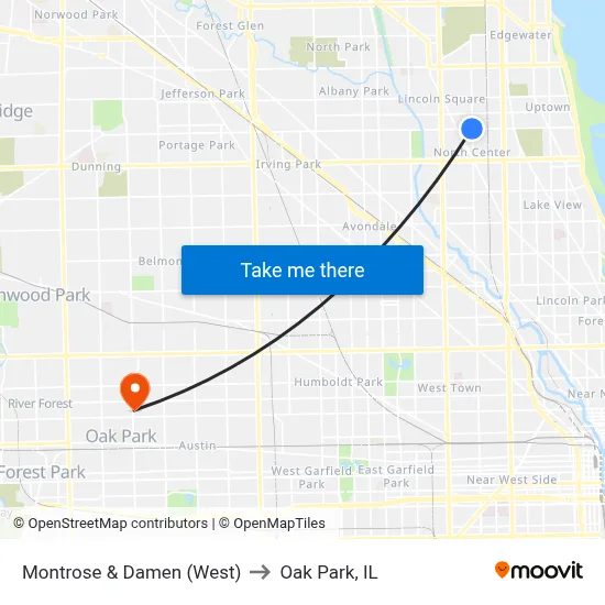 Montrose & Damen (West) to Oak Park, IL map