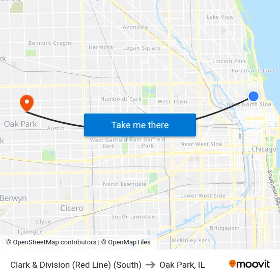 Clark & Division (Red Line) (South) to Oak Park, IL map