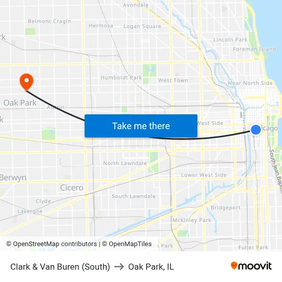 Clark & Van Buren (South) to Oak Park, IL map