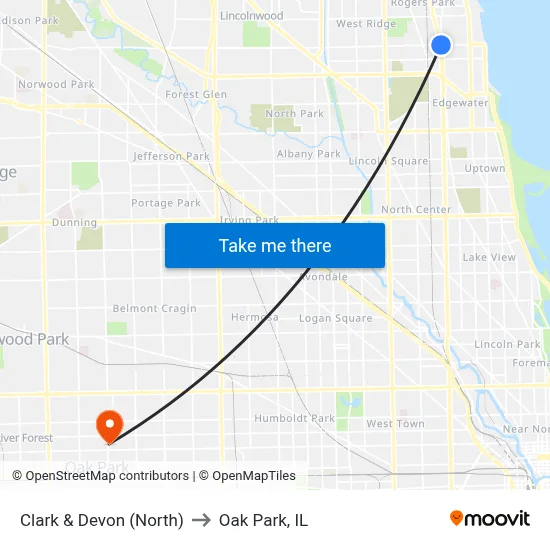 Clark & Devon (North) to Oak Park, IL map