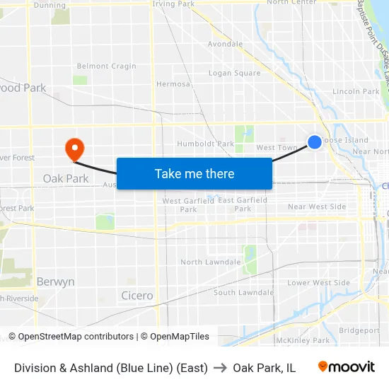 Division & Ashland (Blue Line) (East) to Oak Park, IL map