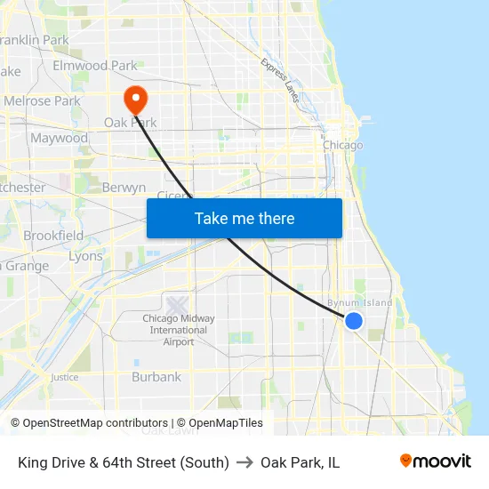 King Drive & 64th Street (South) to Oak Park, IL map