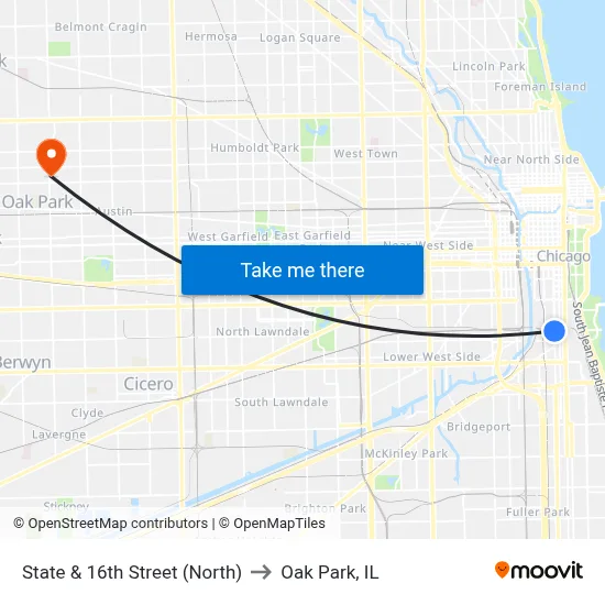 State & 16th Street (North) to Oak Park, IL map