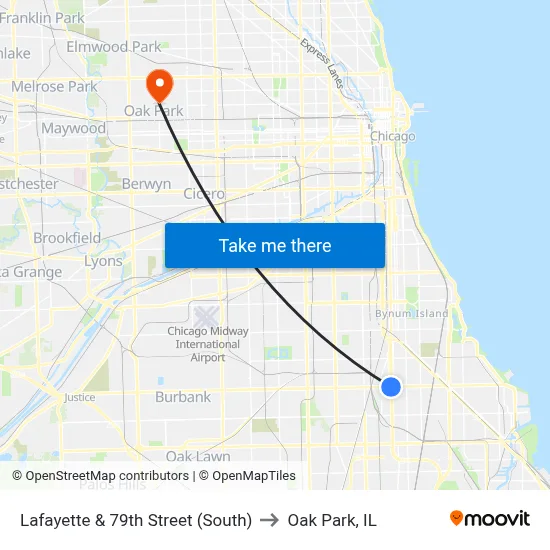 Lafayette & 79th Street (South) to Oak Park, IL map