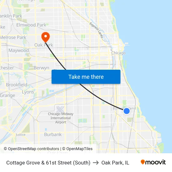 Cottage Grove & 61st Street (South) to Oak Park, IL map