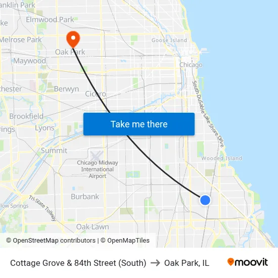 Cottage Grove & 84th Street (South) to Oak Park, IL map