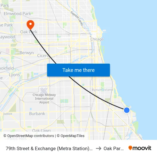 79th Street & Exchange (Metra Station) (West) to Oak Park, IL map