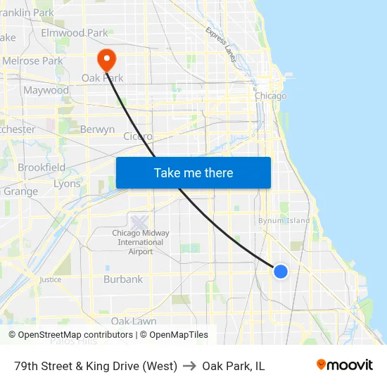 79th Street & King Drive (West) to Oak Park, IL map