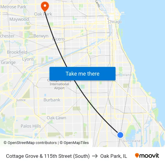 Cottage Grove & 115th Street (South) to Oak Park, IL map