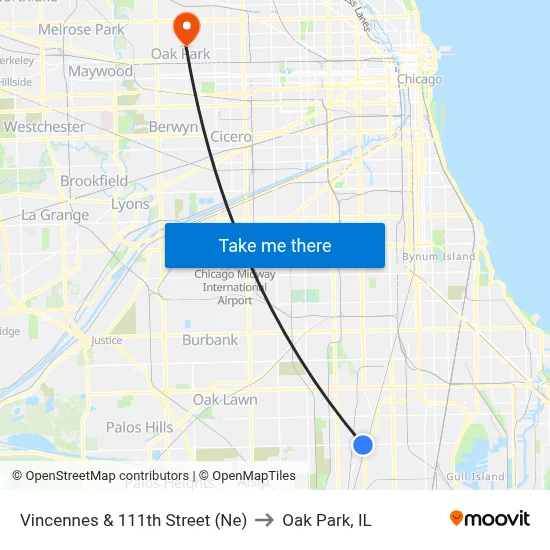 Vincennes & 111th Street (Ne) to Oak Park, IL map