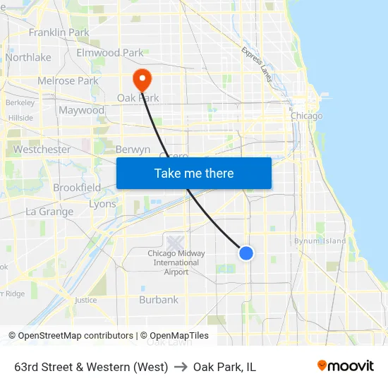 63rd Street & Western (West) to Oak Park, IL map
