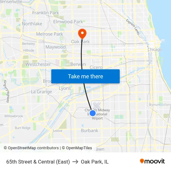 65th Street & Central (East) to Oak Park, IL map