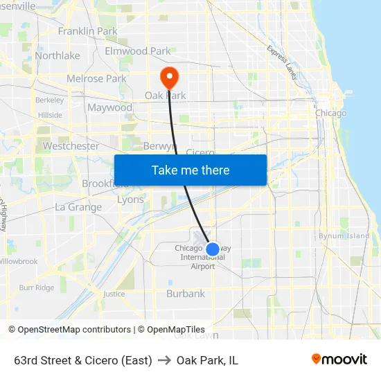 63rd Street & Cicero (East) to Oak Park, IL map