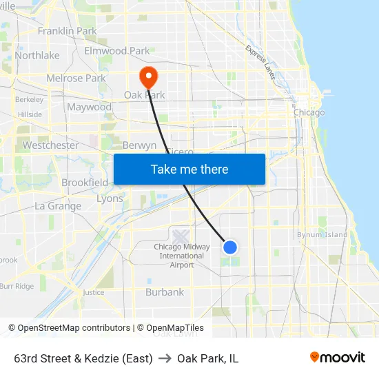 63rd Street & Kedzie (East) to Oak Park, IL map