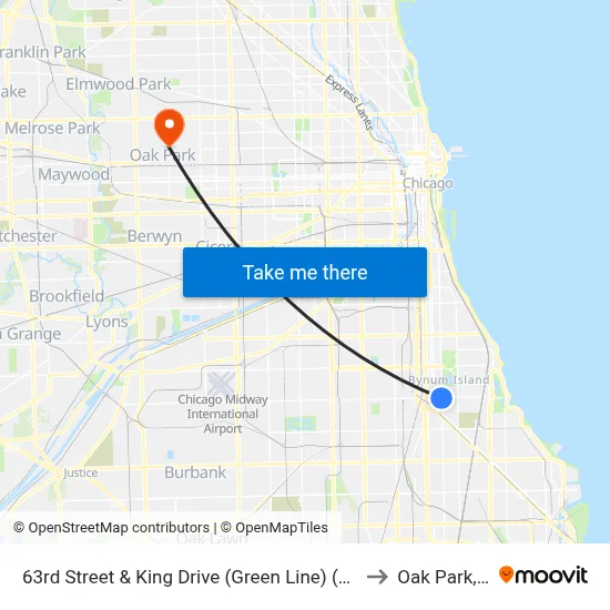 63rd Street & King Drive (Green Line) (East) to Oak Park, IL map