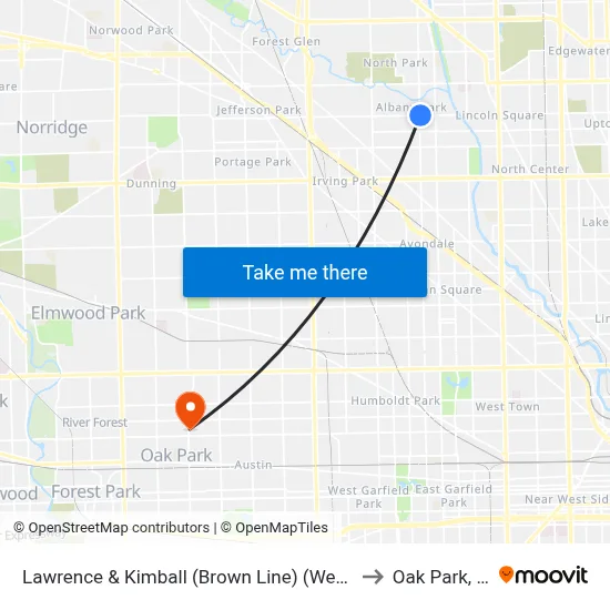 Lawrence & Kimball (Brown Line) (West) to Oak Park, IL map