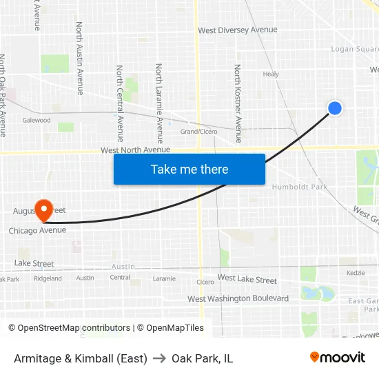 Armitage & Kimball (East) to Oak Park, IL map