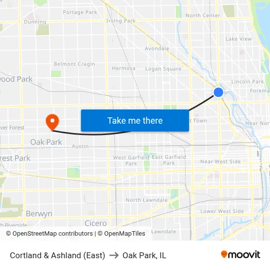 Cortland & Ashland (East) to Oak Park, IL map