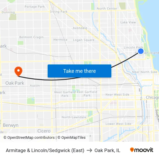 Armitage & Lincoln/Sedgwick (East) to Oak Park, IL map
