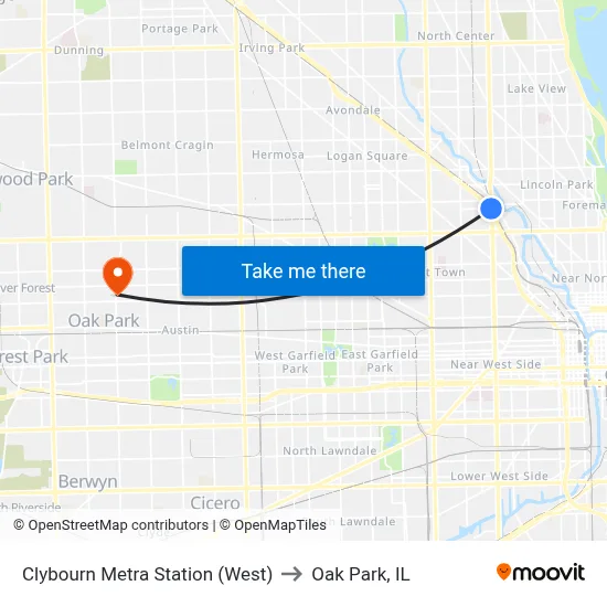 Clybourn Metra Station (West) to Oak Park, IL map