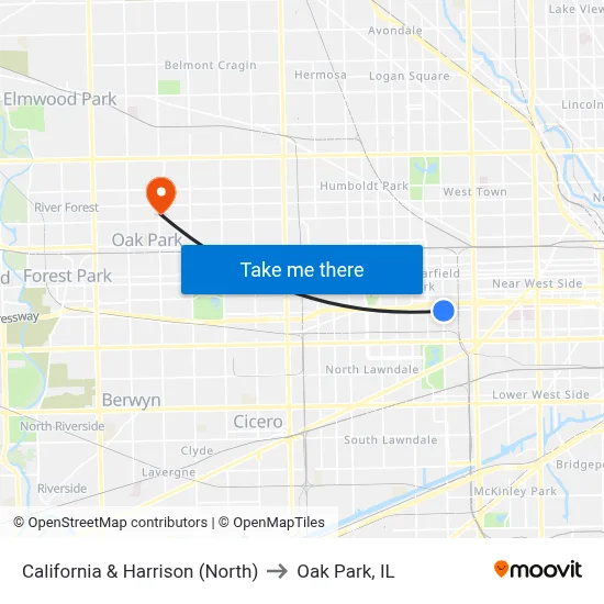 California & Harrison (North) to Oak Park, IL map