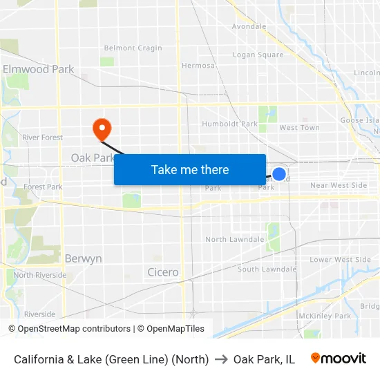 California & Lake (Green Line) (North) to Oak Park, IL map