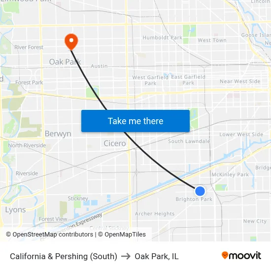 California & Pershing (South) to Oak Park, IL map