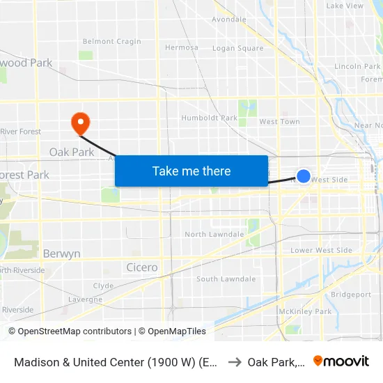 Madison & United Center (1900 W) (East) to Oak Park, IL map