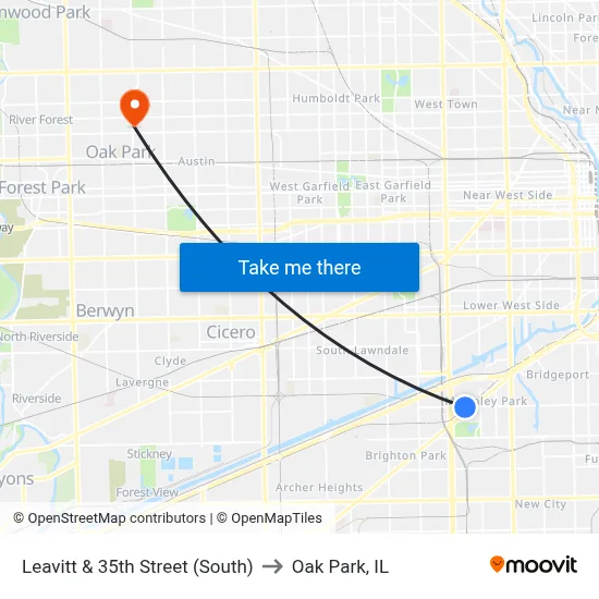 Leavitt & 35th Street (South) to Oak Park, IL map