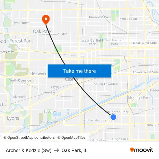 Archer & Kedzie (Sw) to Oak Park, IL map