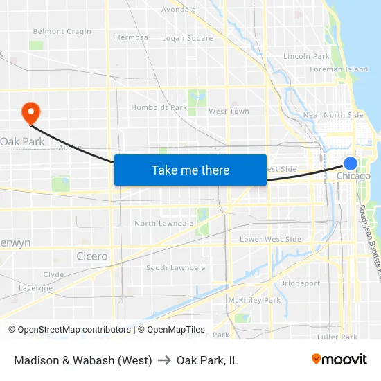 Madison & Wabash (West) to Oak Park, IL map