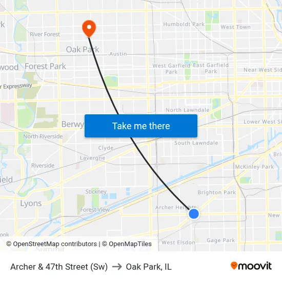 Archer & 47th Street (Sw) to Oak Park, IL map