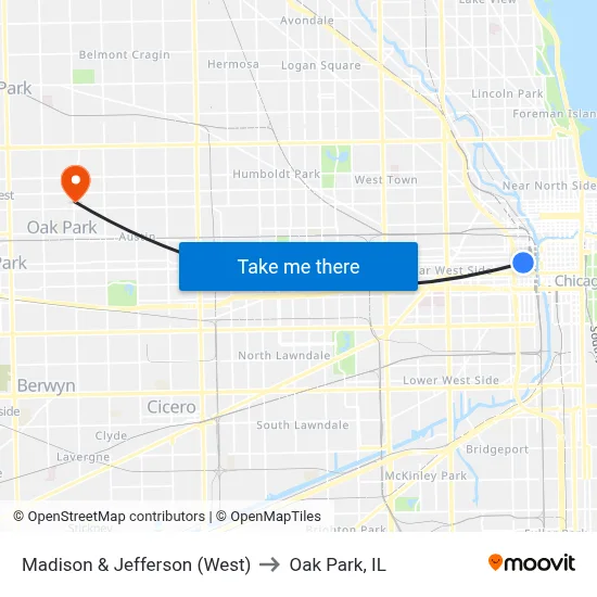 Madison & Jefferson (West) to Oak Park, IL map