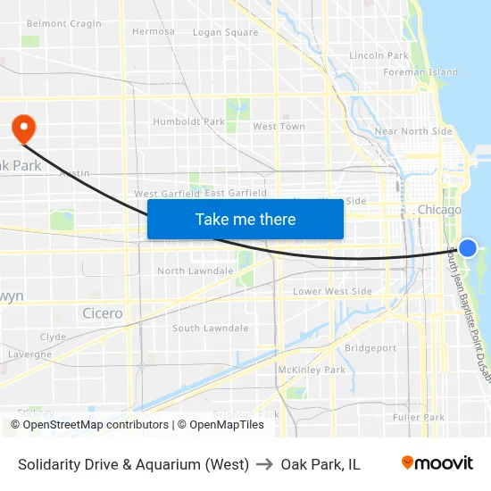 Solidarity Drive & Aquarium (West) to Oak Park, IL map