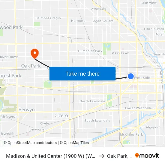 Madison & United Center (1900 W) (West) to Oak Park, IL map