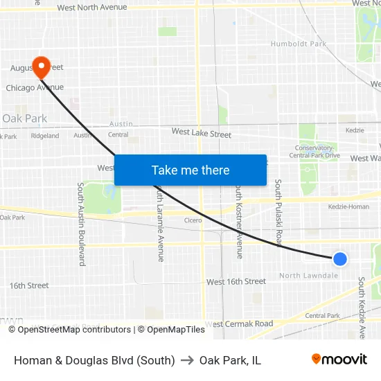 Homan & Douglas Blvd (South) to Oak Park, IL map