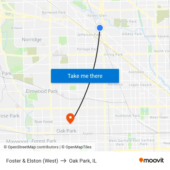 Foster & Elston (West) to Oak Park, IL map
