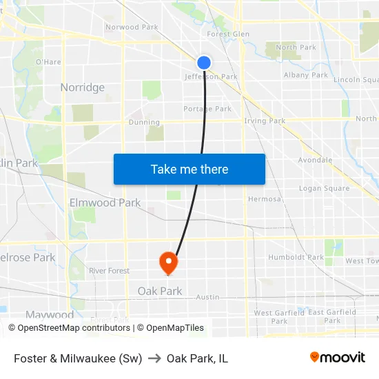 Foster & Milwaukee (Sw) to Oak Park, IL map
