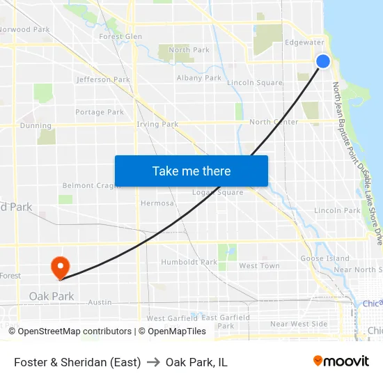 Foster & Sheridan (East) to Oak Park, IL map