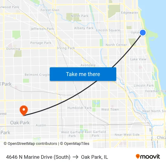 4646 N Marine Drive (South) to Oak Park, IL map