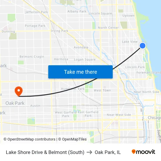 Lake Shore Drive & Belmont (South) to Oak Park, IL map