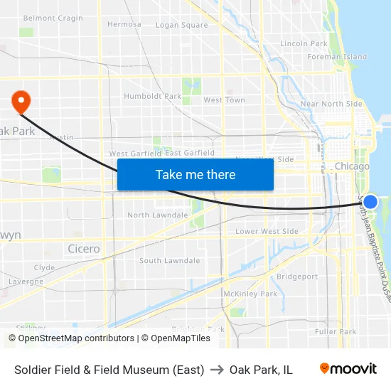 Soldier Field & Field Museum (East) to Oak Park, IL map
