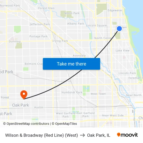 Wilson & Broadway (Red Line) (West) to Oak Park, IL map