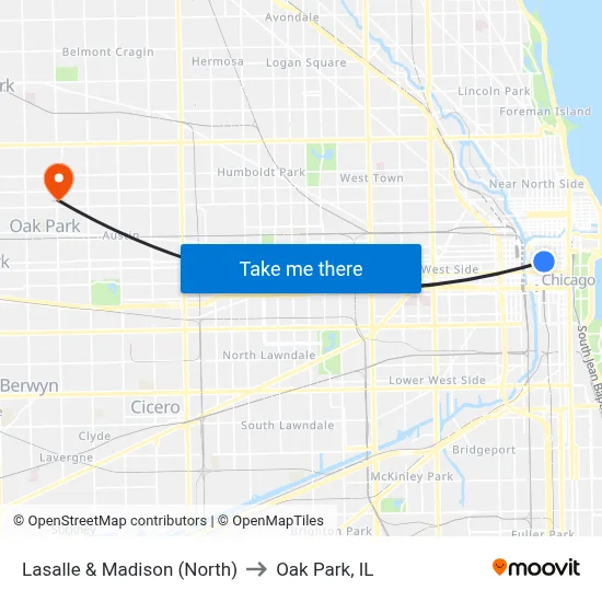 Lasalle & Madison (North) to Oak Park, IL map