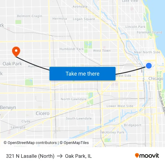 321 N Lasalle (North) to Oak Park, IL map