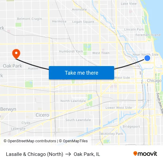 Lasalle & Chicago (North) to Oak Park, IL map
