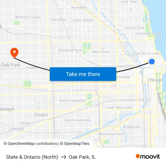 State & Ontario (North) to Oak Park, IL map