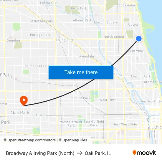 Broadway & Irving Park (North) to Oak Park, IL map