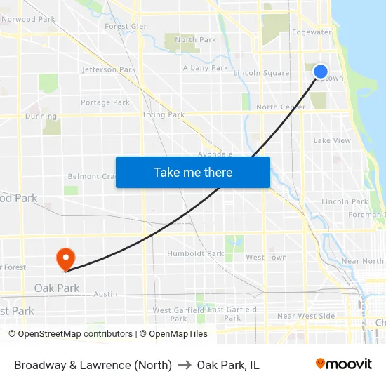 Broadway & Lawrence (North) to Oak Park, IL map