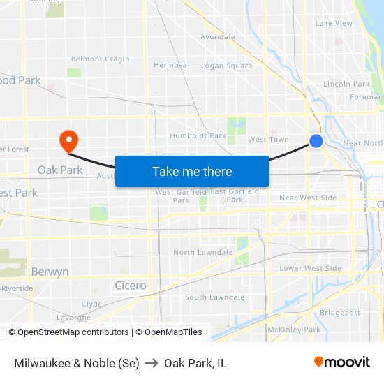 Milwaukee & Noble (Se) to Oak Park, IL map